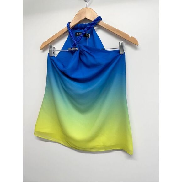 Lauren Ralph Lauren Halter Top Size Small Blue Green Ombre Sleeveless‎ Zip Up - Picture 6 of 14